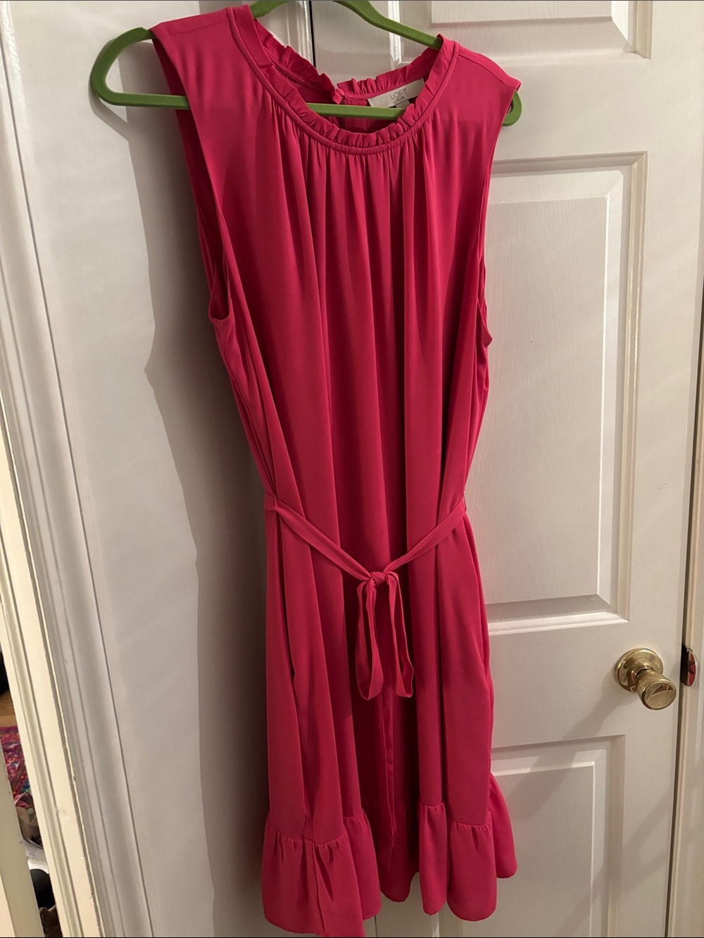 LOFT Fuchsia Sleeveless Tie-Waist Ruffle Hem Mini Dress